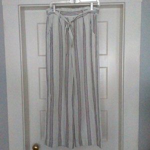 Jolt Paper Bag Tie Waist Pipe Leg Striped 55% Linen 45% Rayon Blend Pants Sz.M